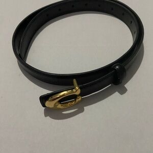 Black Leather Belt with Gold Buckle